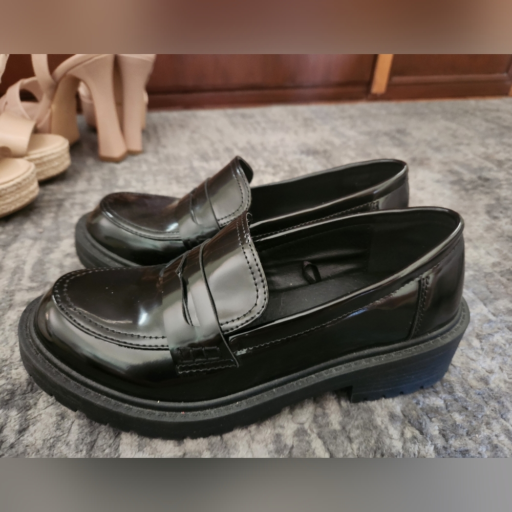 Madden Girl Shiny Black Moccasins